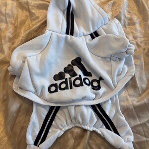 White Adidog Fleece Jumpsuit Hoodie Size L